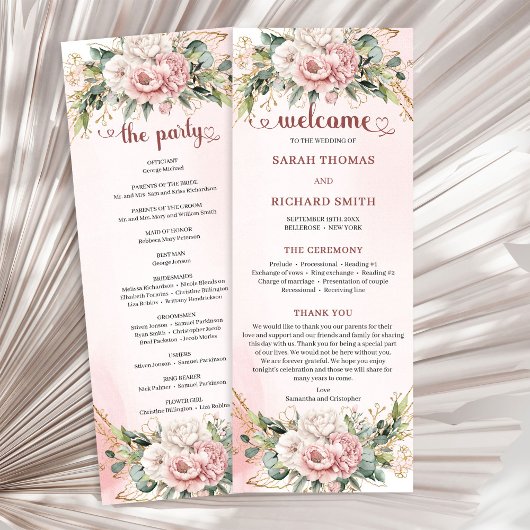 Programme Refined Blush Pink Floral Greenery Wedding Program
