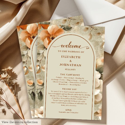 Programme Refined Boho Copper Ivory Sage Wedding Program