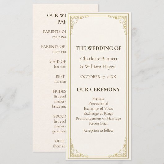 Programme Refined Gold Frame Wedding Program (Devant / Derrière)