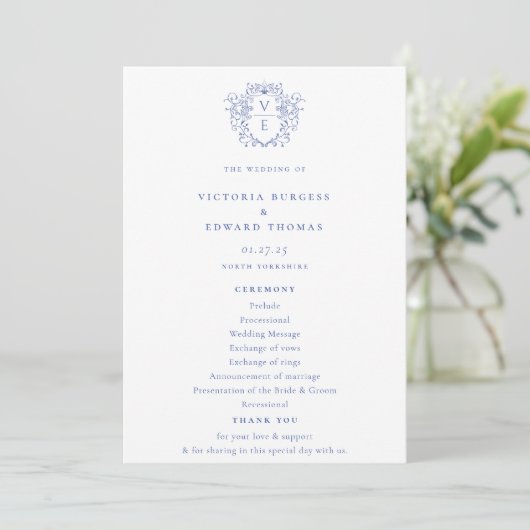 Programme Regency Blue Monogram Crest Mariage (Debout devant)