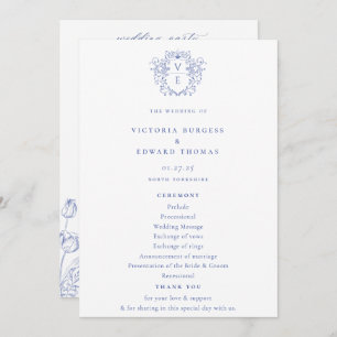 Programme Regency Blue Monogram Crest Mariage