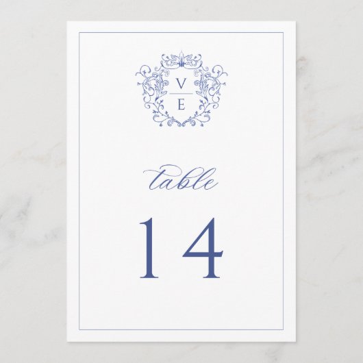Programme Regency Blue Monogram Crest Mariage Numéro de tabl (Dos)