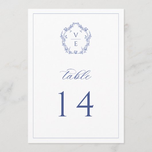 Programme Regency Blue Monogram Crest Mariage Numéro de tabl (Dos)