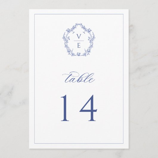 Programme Regency Blue Monogram Crest Mariage Numéro de tabl (Devant)