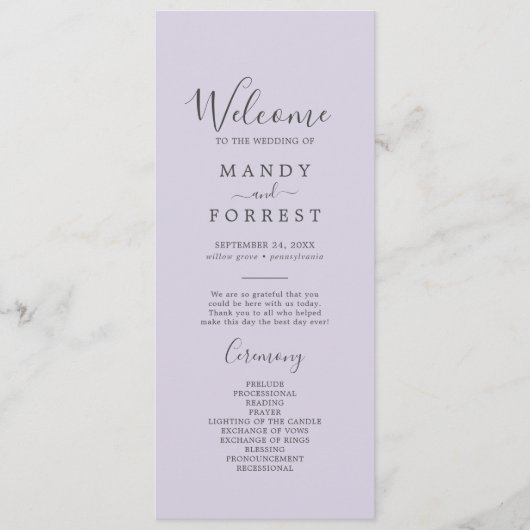 Programme Repère de lavande rustique Mariage violet clair (Devant)