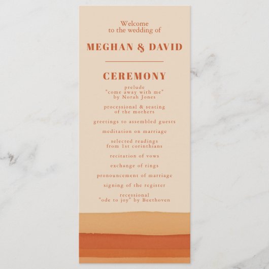 Programme Rétro Aquarelle Stripes Terracotta Orange Mariage (Devant)