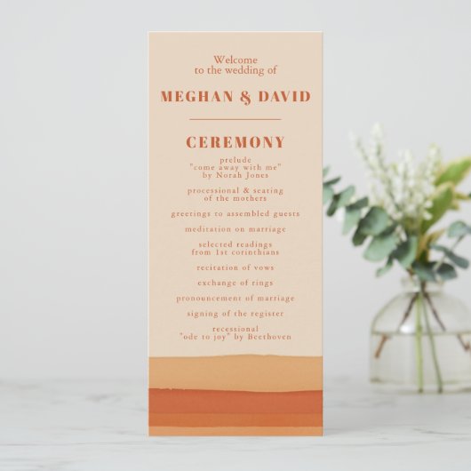 Programme Rétro Aquarelle Stripes Terracotta Orange Mariage (Debout devant)