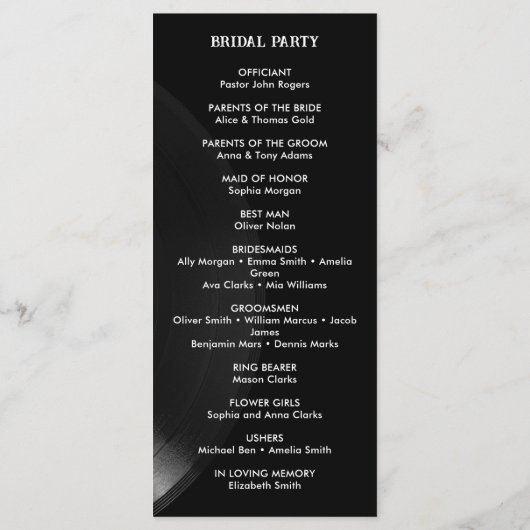 Programme Retro Black and White Vinyl Record Wedding Program (Dos)
