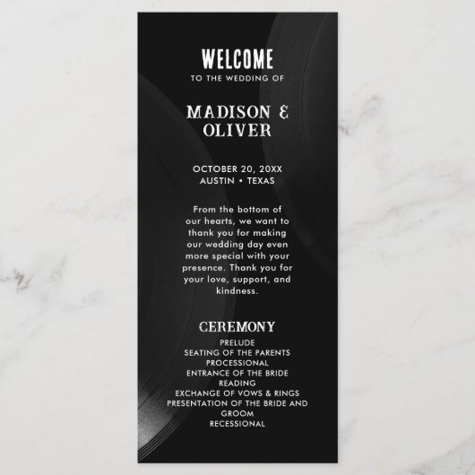 Programme Retro Black and White Vinyl Record Wedding Program (Devant)