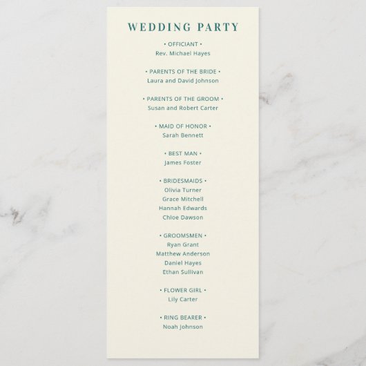 Programme Retro Botanica and Teal Wedding (Dos)