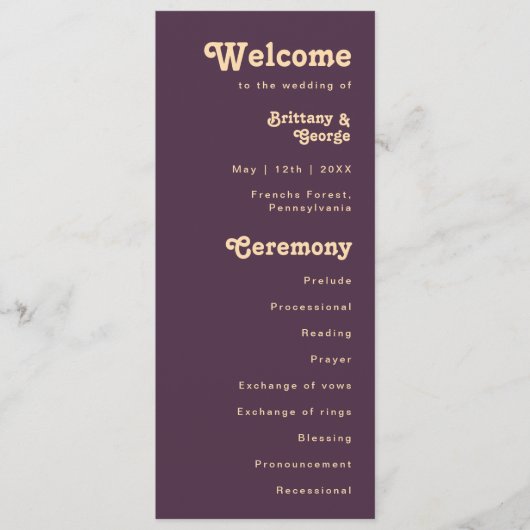 Programme Rétro moderne | Dark Purple Cream Wedding Programm (Devant)