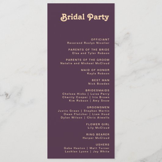 Programme Rétro moderne | Dark Purple Cream Wedding Programm (Dos)