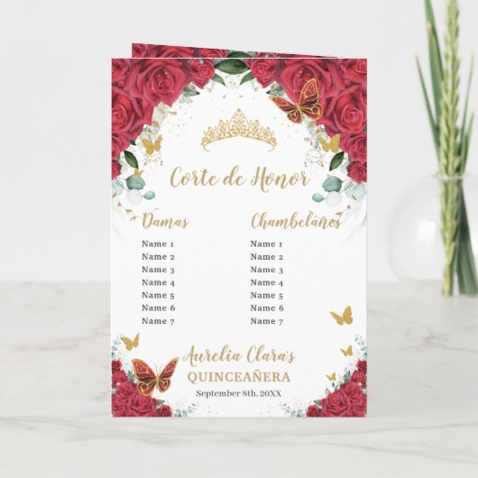 Programme Robe Florale Rouge or Quinceañera Ordre des événem (Dos)
