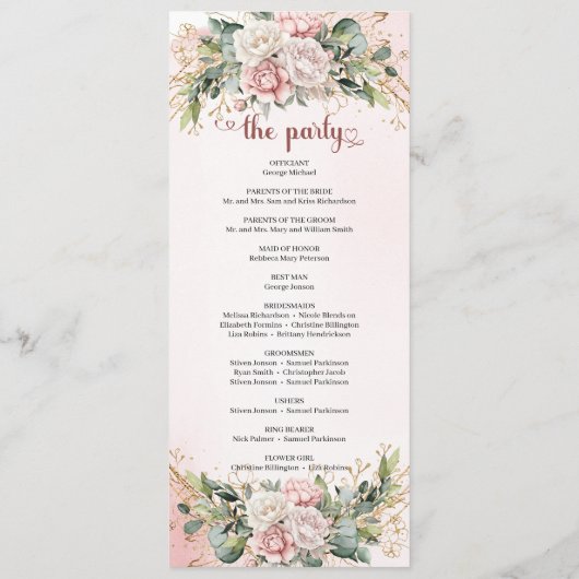 Programme Romantic Blush Pink Floral Gold Greenery Wedding (Dos)