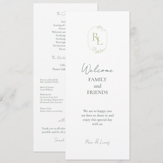 Programme Romantic Chic Initiales Monogrammées Mariage (Devant / Derrière)