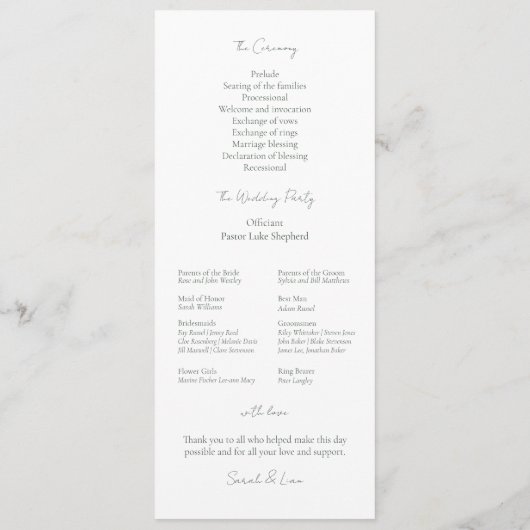 Programme Romantic Chic Initiales Monogrammées Mariage (Dos)