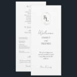 Programme Romantic Chic Initiales Monogrammées Mariage<br><div class="desc">Elégant et élégant. Ce programme de mariage charmant et unique comprend des initiales de couple monogrammées avec un cadre vert floral doux, un message de bienvenue à l'avant et le programme complet à l'arrière. Un ensemble de polices contemporaines dans un vert foncé chic de forêt donne un ton moderne mais...</div>