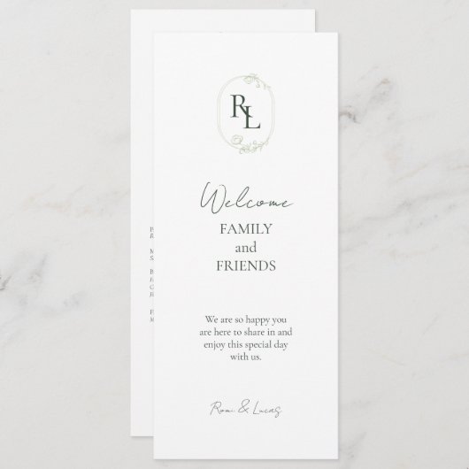 Programme Romantic Chic Initiales Monogrammées Mariage (Devant / Derrière)