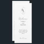 Programme Romantic Chic Initiales Monogrammées Mariage<br><div class="desc">Elégant et élégant. Ce programme de mariage charmant et unique comprend des initiales de couple monogrammées avec un cadre vert floral doux, un message de bienvenue à l'avant et le programme complet à l'arrière. Un ensemble de polices contemporaines dans un vert foncé chic de forêt donne un ton moderne mais...</div>