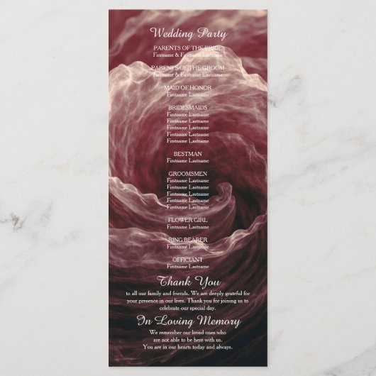 Programme Romantic Red Rose Burgundy Wedding Program (Dos)