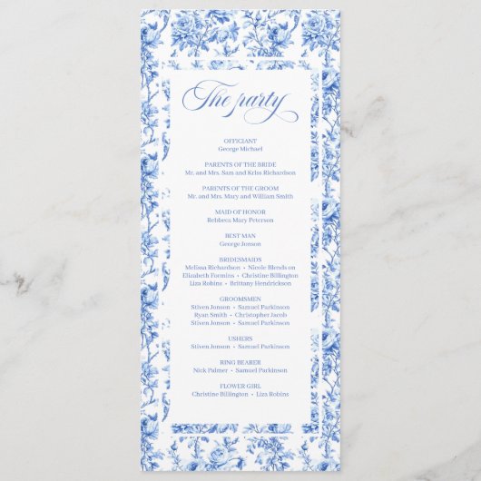 Programme Romantic Royal Blue Toile de Jouy Wedding Program (Dos)