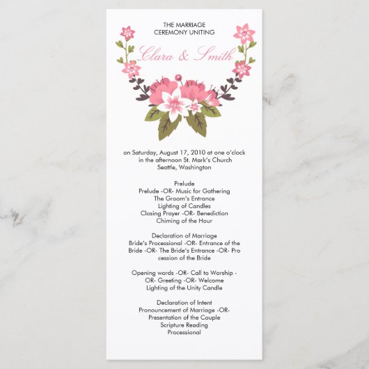 Programme Romantique de mariage floral (Devant)