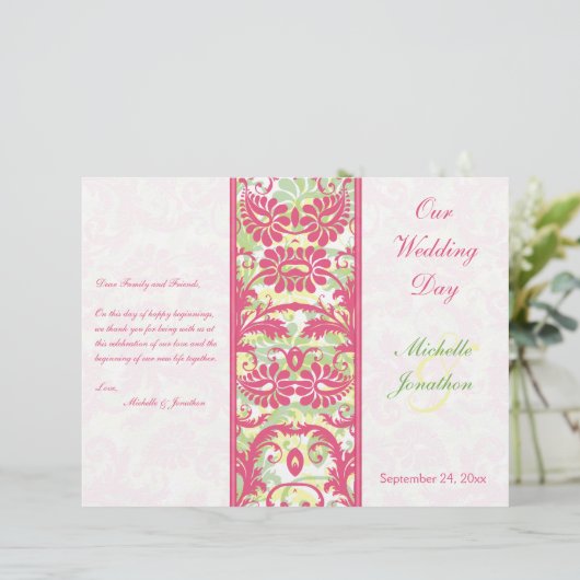 Programme rose, blanc, vert, Mariage damassé jaune (Debout devant)