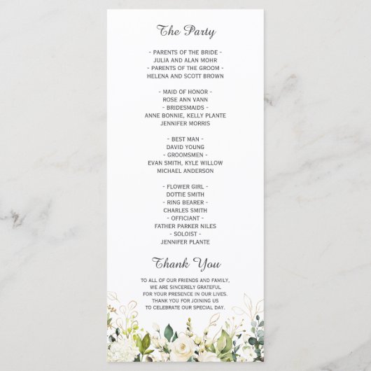 Programme Rose blanche Mariage floral (Dos)