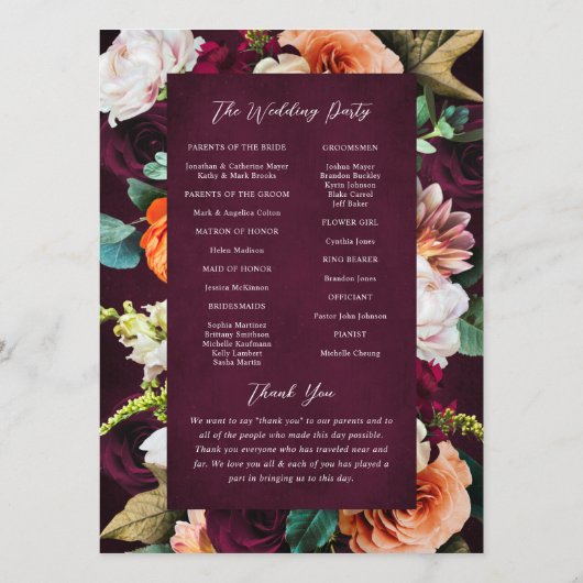 Programme Rose de Bourgogne Ranunculus Mariage (Dos)