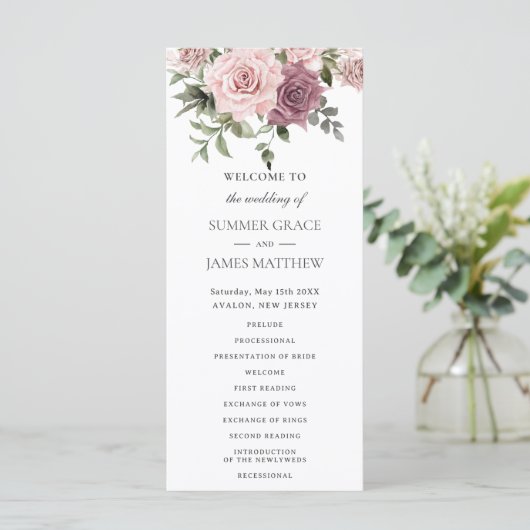 Programme Rose de cannelle Blush Floral Greenery Boho Mariag (Debout devant)