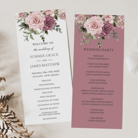 Programme Rose de cannelle Blush Floral Greenery Boho Mariag