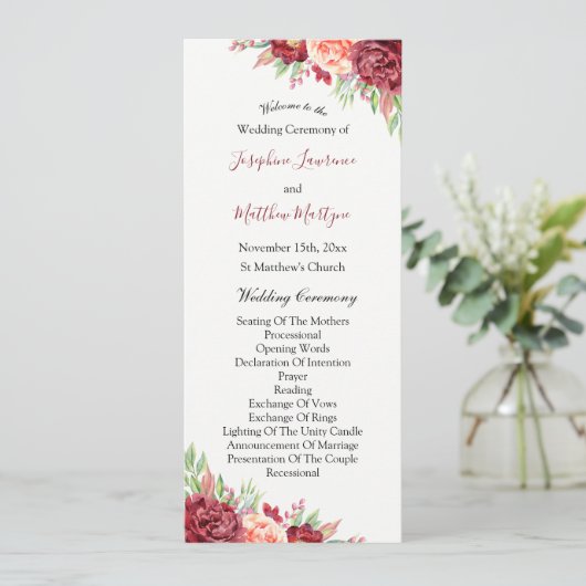 Programme Rose de Pêche de Bourgogne Aquarelle Mariage Flora (Debout devant)