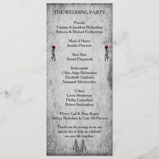 Programme Rose de sang Mariage gothique (Dos)