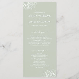 Programme Rose floral chic vert simple minimaliste Mariage