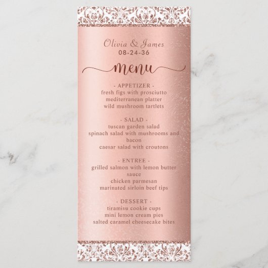 Programme Rose Gold Damask Parties scintillant Elégant Maria (Devant)