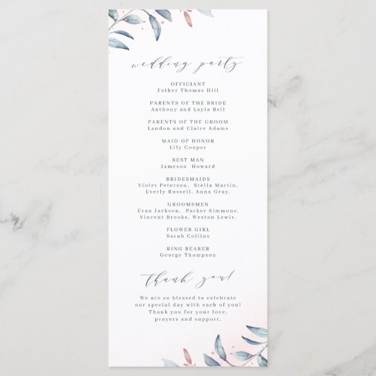 Programme Rose Gold Dusty Blue Greenery Mariage géométrique (Dos)