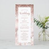 Programme Rose Gold Faux Paillettes Mariage Script Marbre (Debout devant)