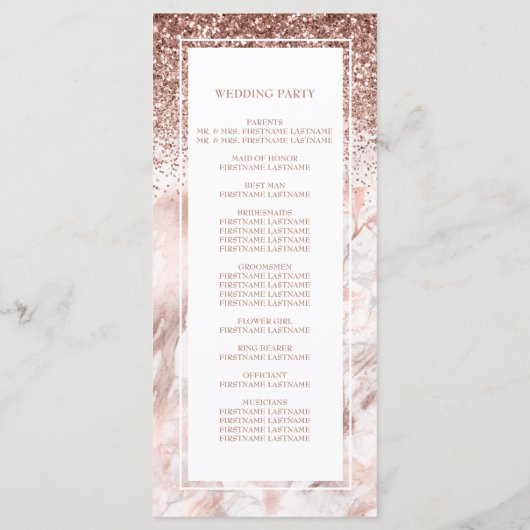 Programme Rose Gold Faux Parties scintillant Marbre Script M (Dos)