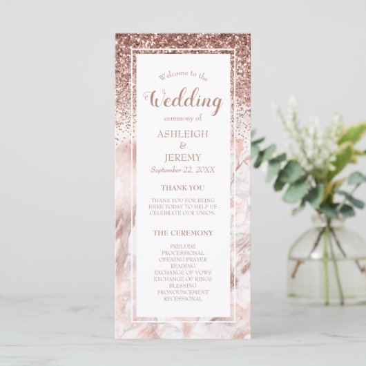 Programme Rose Gold Faux Parties scintillant Marbre Script M (Debout devant)