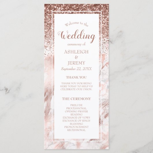 Programme Rose Gold Faux Parties scintillant Marbre Script M (Devant)