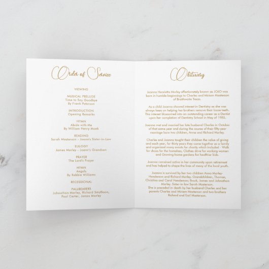 Programme Rose & Gold Floral Funeral Program (Intérieur)