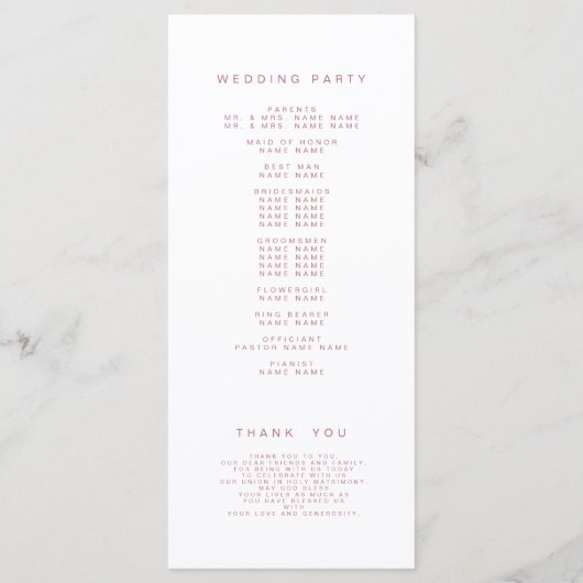 Programme Rose Gold Simple Script Modern Photo Mariage (Dos)