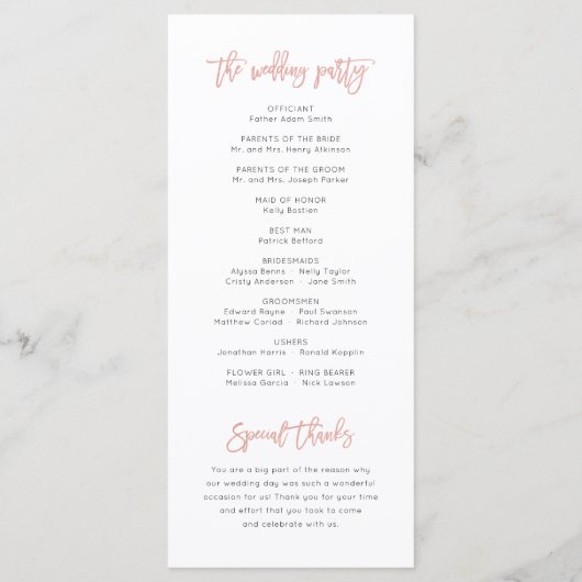 Programme Rose Gold Sweet Fairytale Mariage Ceremony Program (Dos)