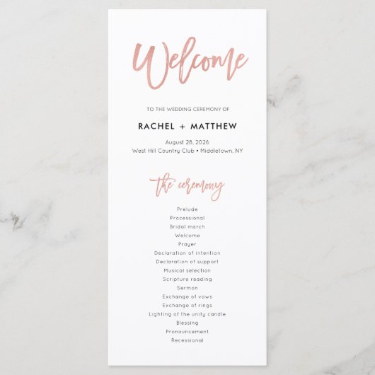 Programme Rose Gold Sweet Fairytale Mariage Ceremony Program (Devant)