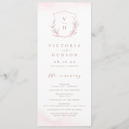 Programme Rose or simple crête botanique monogramme mariage (Devant)
