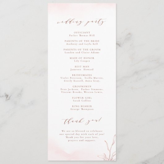 Programme Rose or simple crête botanique monogramme mariage (Dos)