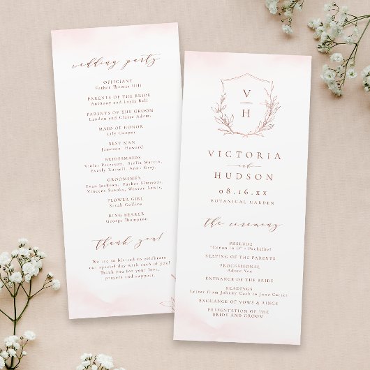 Programme Rose or simple crête botanique monogramme mariage