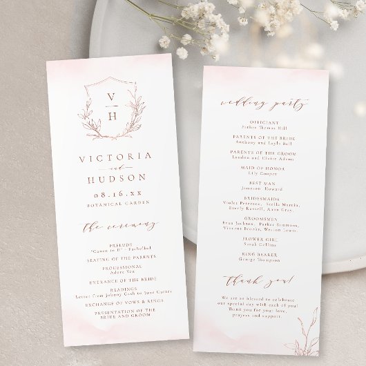 Programme Rose or simple crête botanique monogramme mariage