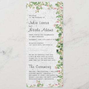 Programme Rose Rose Vieux Mur Vintage Style Mariage Journal