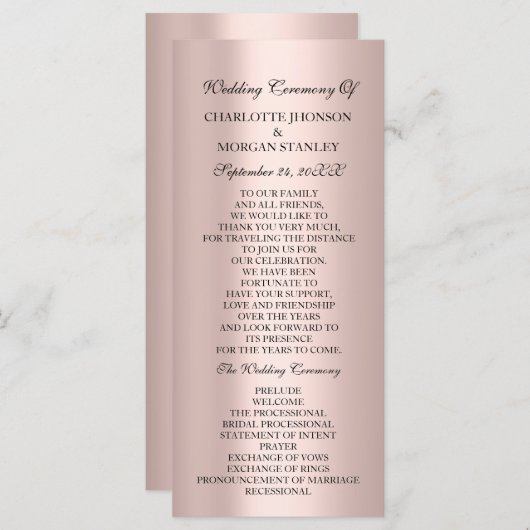Programme Rose royal Blush Pink Minimalism Mariage (Devant / Derrière)